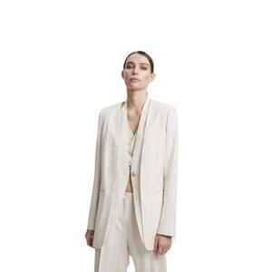Lattelier Linen Blend Layered Look Blazer Ivory White Scarf Jacket Minimalist M